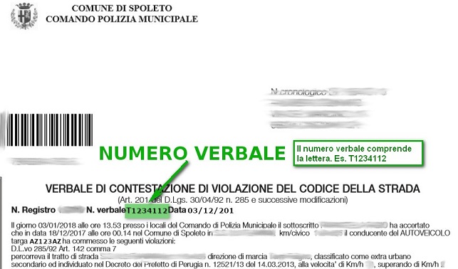 Immagine che descrive come recuperare il numero verbale