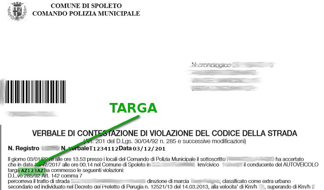 Immagine che descrive come recuperare la targa